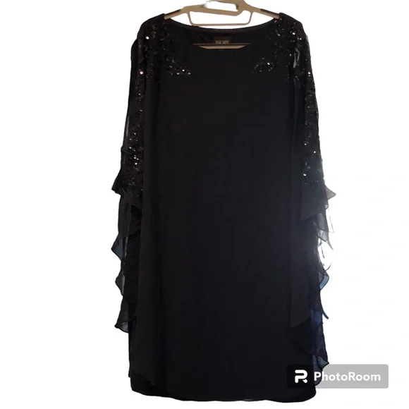 NWT XScape Chiffon Overlay Beaded Sleeve Cocktail Dress Size 16 Navy - Picture 10 of 11